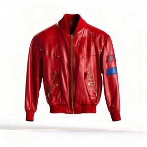 CLAUDE MONTANA  Red Leather Bomber Jacket
